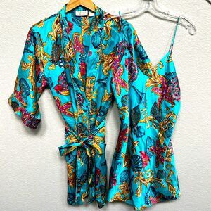 Victoria's Secret Vintage Size Small Silk Gold Label Starfish Robe Slip Set Gown